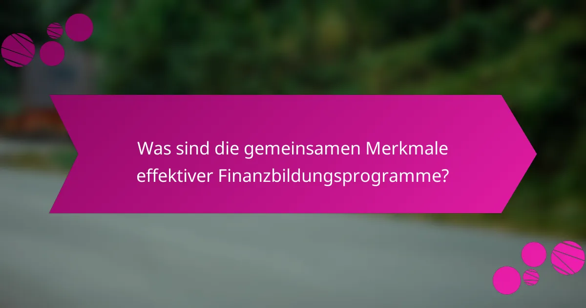 Was sind die gemeinsamen Merkmale effektiver Finanzbildungsprogramme?